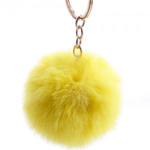 Minimalist Design Popular Style Sweet Fluffy Ball Bag Decoration Key Ring - Yellow