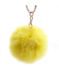 Minimalist Design Popular Style Sweet Fluffy Ball Bag Decoration Key Ring - Yellow