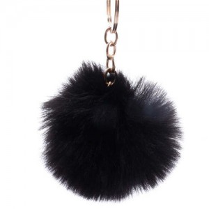 Minimalist Design Popular Style Sweet Fluffy Ball Bag Decoration Key Ring - Black