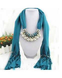 Elegant Artificial Pearls Tassels Fashion Scarf Necklace - Turquoise