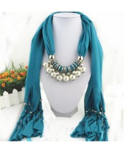 Elegant Artificial Pearls Tassels Fashion Scarf Necklace - Turquoise