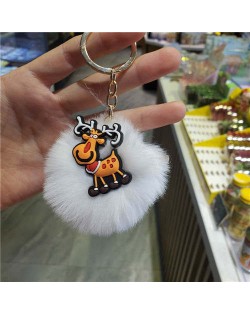 U.S. High Fashion Christmas Series Lovely White Fluffy Ball Design Key Chain - Deer