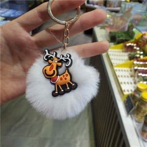 U.S. High Fashion Christmas Series Lovely White Fluffy Ball Design Key Chain - Deer