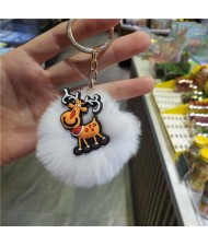 U.S. High Fashion Christmas Series Lovely White Fluffy Ball Design Key Chain - Deer