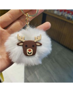 U.S. High Fashion Christmas Series Lovely White Fluffy Ball Design Key Chain - Elk