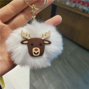 U.S. High Fashion Christmas Series Lovely White Fluffy Ball Design Key Chain - Elk