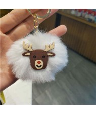 U.S. High Fashion Christmas Series Lovely White Fluffy Ball Design Key Chain - Elk