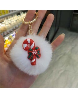 U.S. High Fashion Christmas Series Lovely White Fluffy Ball Design Key Chain - Umbrella Handle