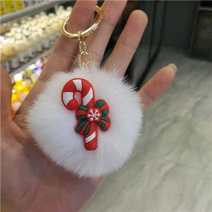 U.S. High Fashion Christmas Series Lovely White Fluffy Ball Design Key Chain - Umbrella Handle