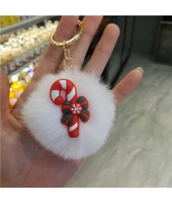 U.S. High Fashion Christmas Series Lovely White Fluffy Ball Design Key Chain - Umbrella Handle