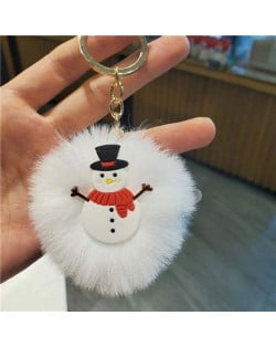 U.S. High Fashion Christmas Series Lovely White Fluffy Ball Design Key Chain - Snowman