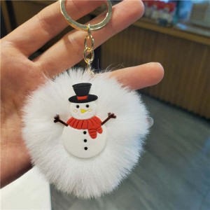 U.S. High Fashion Christmas Series Lovely White Fluffy Ball Design Key Chain - Snowman