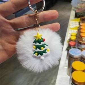 U.S. High Fashion Christmas Series Lovely White Fluffy Ball Design Key Chain - Christmas Tree