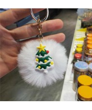 U.S. High Fashion Christmas Series Lovely White Fluffy Ball Design Key Chain - Christmas Tree