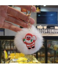 U.S. High Fashion Christmas Series Lovely White Fluffy Ball Design Key Chain - Santa Claus with Bag