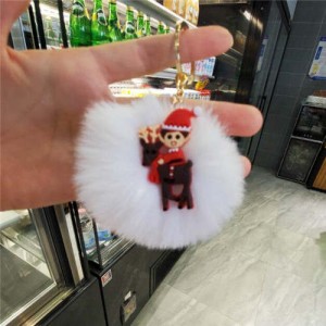 U.S. High Fashion Christmas Series Lovely White Fluffy Ball Design Key Chain - Christmas Kid