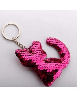 Unique Design Shining Sequins Cute Cat Modeling Wholesale Key Ring - Rose