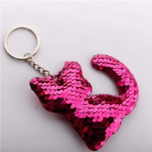 Unique Design Shining Sequins Cute Cat Modeling Wholesale Key Ring - Rose