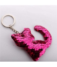 Unique Design Shining Sequins Cute Cat Modeling Wholesale Key Ring - Rose