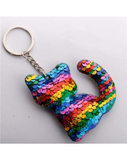 Unique Design Shining Sequins Cute Cat Modeling Wholesale Key Ring - Multicolor