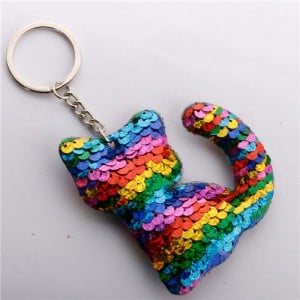 Unique Design Shining Sequins Cute Cat Modeling Wholesale Key Ring - Multicolor