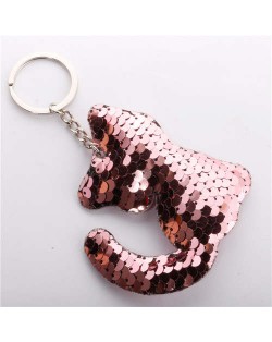 Unique Design Shining Sequins Cute Cat Modeling Wholesale Key Ring - Pink