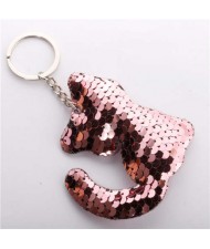 Unique Design Shining Sequins Cute Cat Modeling Wholesale Key Ring - Pink