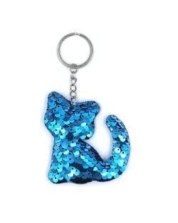 Unique Design Shining Sequins Cute Cat Modeling Wholesale Key Ring - Blue