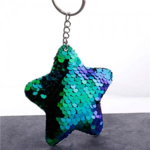 Minimalist Bling Sequins Five-pointed Star Wholesale Key Chain - Blue