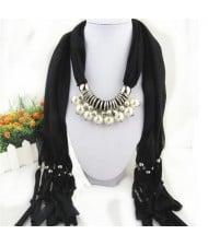 Elegant Artificial Pearls Tassels Fashion Scarf Necklace - Black