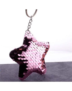 Minimalist Bling Sequins Five-pointed Star Wholesale Key Chain - Pink