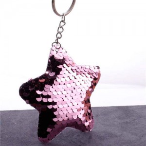 Minimalist Bling Sequins Five-pointed Star Wholesale Key Chain - Pink
