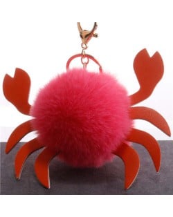 Creative Design Lovely Crab Fluffy Ball Wholesale Key Chain - Red