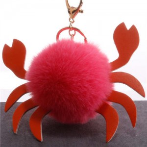 Creative Design Lovely Crab Fluffy Ball Wholesale Key Chain - Red