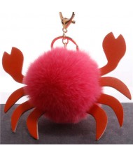 Creative Design Lovely Crab Fluffy Ball Wholesale Key Chain - Red