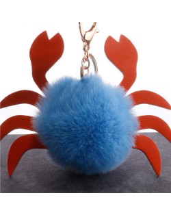 Creative Design Lovely Crab Fluffy Ball Wholesale Key Chain - Blue