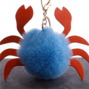 Creative Design Lovely Crab Fluffy Ball Wholesale Key Chain - Blue