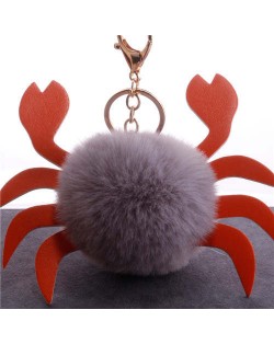 Creative Design Lovely Crab Fluffy Ball Wholesale Key Chain - Gray