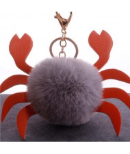 Creative Design Lovely Crab Fluffy Ball Wholesale Key Chain - Gray