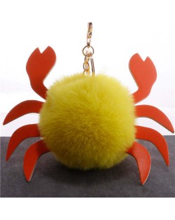 Creative Design Lovely Crab Fluffy Ball Wholesale Key Chain - Yellow