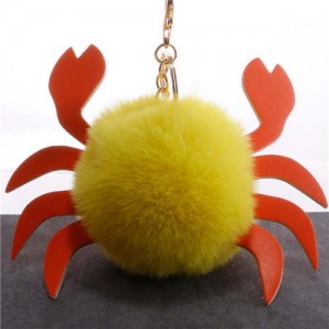 Creative Design Lovely Crab Fluffy Ball Wholesale Key Chain - Yellow