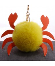 Creative Design Lovely Crab Fluffy Ball Wholesale Key Chain - Yellow