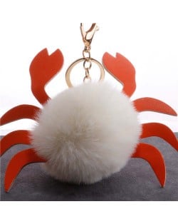 Creative Design Lovely Crab Fluffy Ball Wholesale Key Chain - White