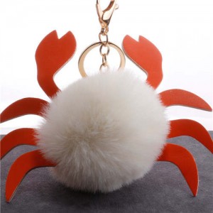 Creative Design Lovely Crab Fluffy Ball Wholesale Key Chain - White