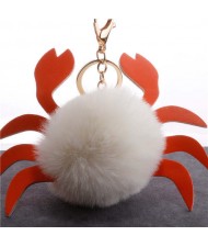 Creative Design Lovely Crab Fluffy Ball Wholesale Key Chain - White