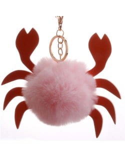 Creative Design Lovely Crab Fluffy Ball Wholesale Key Chain - Pink
