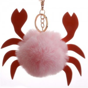 Creative Design Lovely Crab Fluffy Ball Wholesale Key Chain - Pink