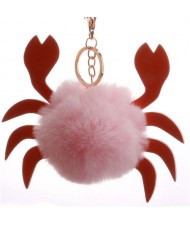 Creative Design Lovely Crab Fluffy Ball Wholesale Key Chain - Pink