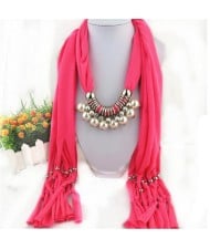 Elegant Artificial Pearls Tassels Fashion Scarf Necklace - Rose