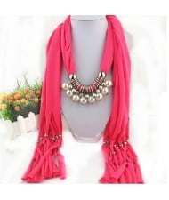 Elegant Artificial Pearls Tassels Fashion Scarf Necklace - Rose